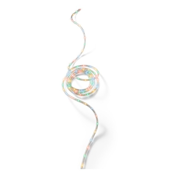 Cordón de luces led multicolor, uso exterior, 216 leds, 8 funciones, alambre plateado, 9 m